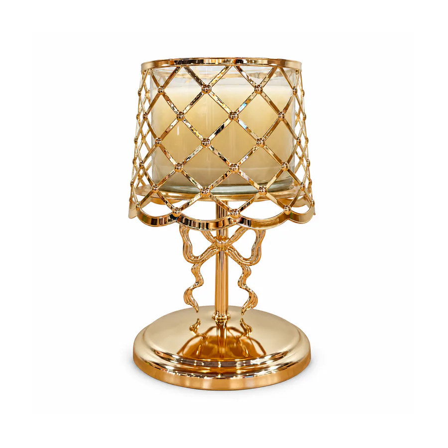 Champagne Gold With Bow  Pedestal Candle Holder