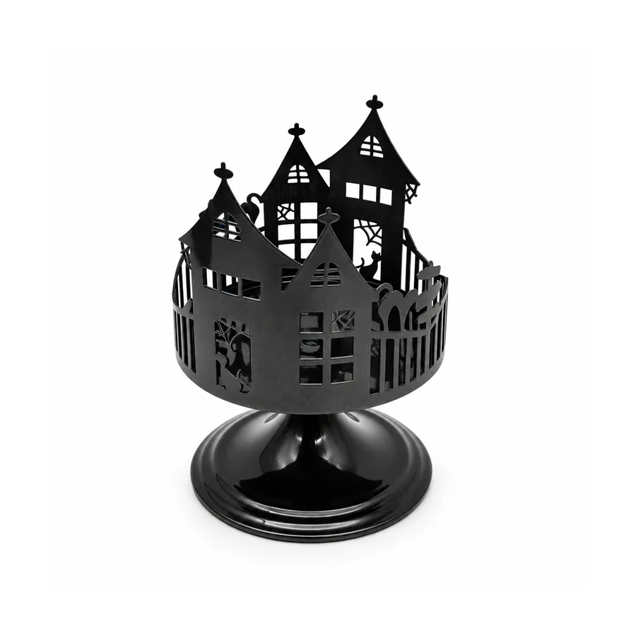 Black Haunted House Candle Holder On Stand