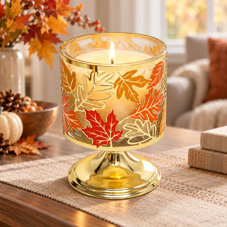 Maple Leaf Fall Pedestal Metal Candle Holder