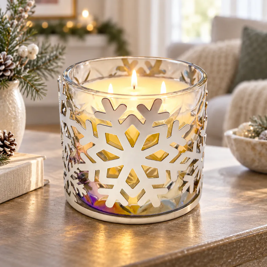 Nickel Snowflake Metal Candle Holder