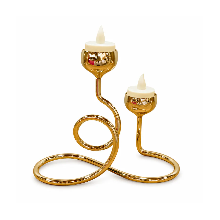 2-Cup  Gold Metal Candle Holder