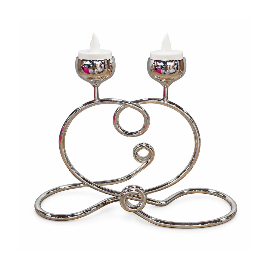 2-Cup  Silver Metal Candle Holder