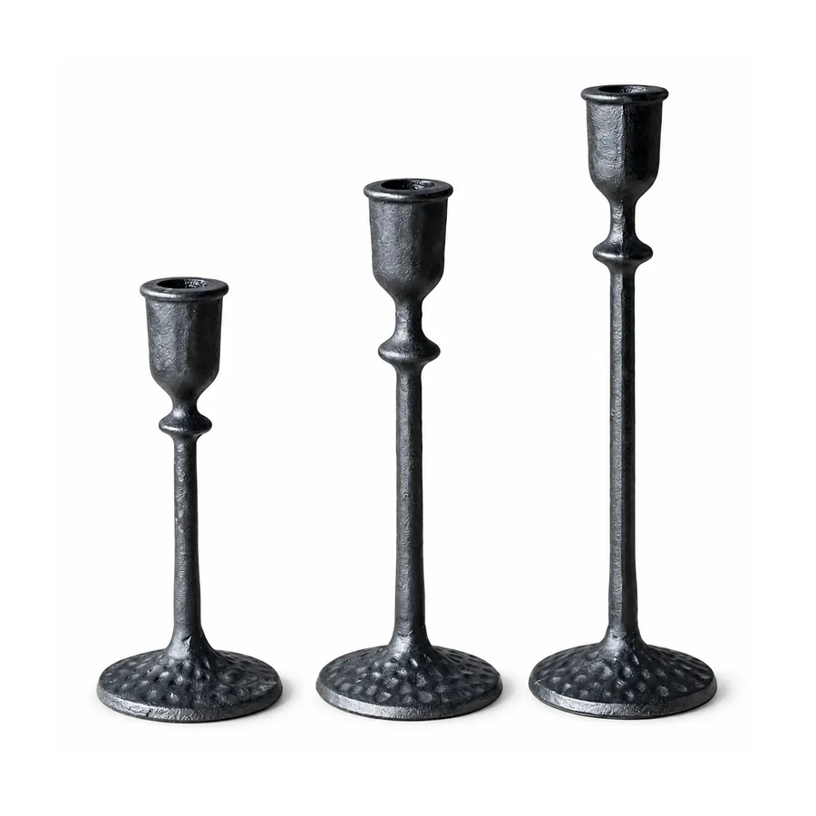 Black Vintage Cast Iron Taper Candle Holders Set of 3
