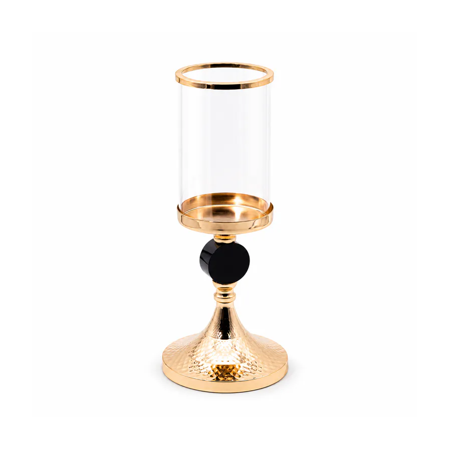 Set of 3 Black & Gold  Hurricane Candle Holders
