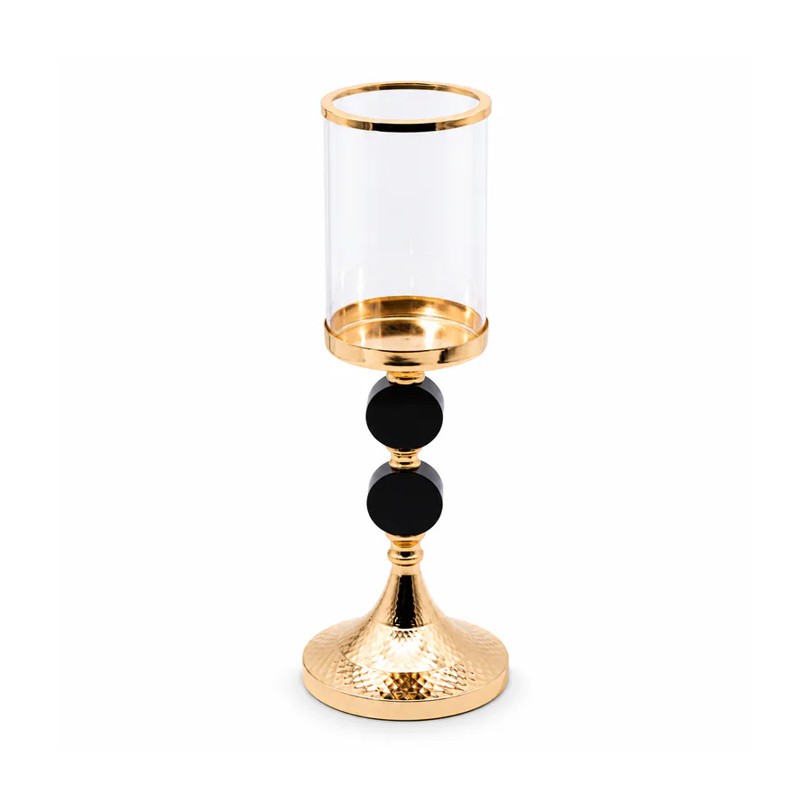 Set of 3 Black & Gold  Hurricane Candle Holders