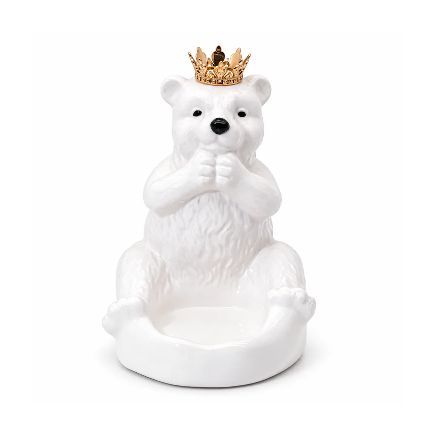 Crowned White Bear Ceramic Candle Holder