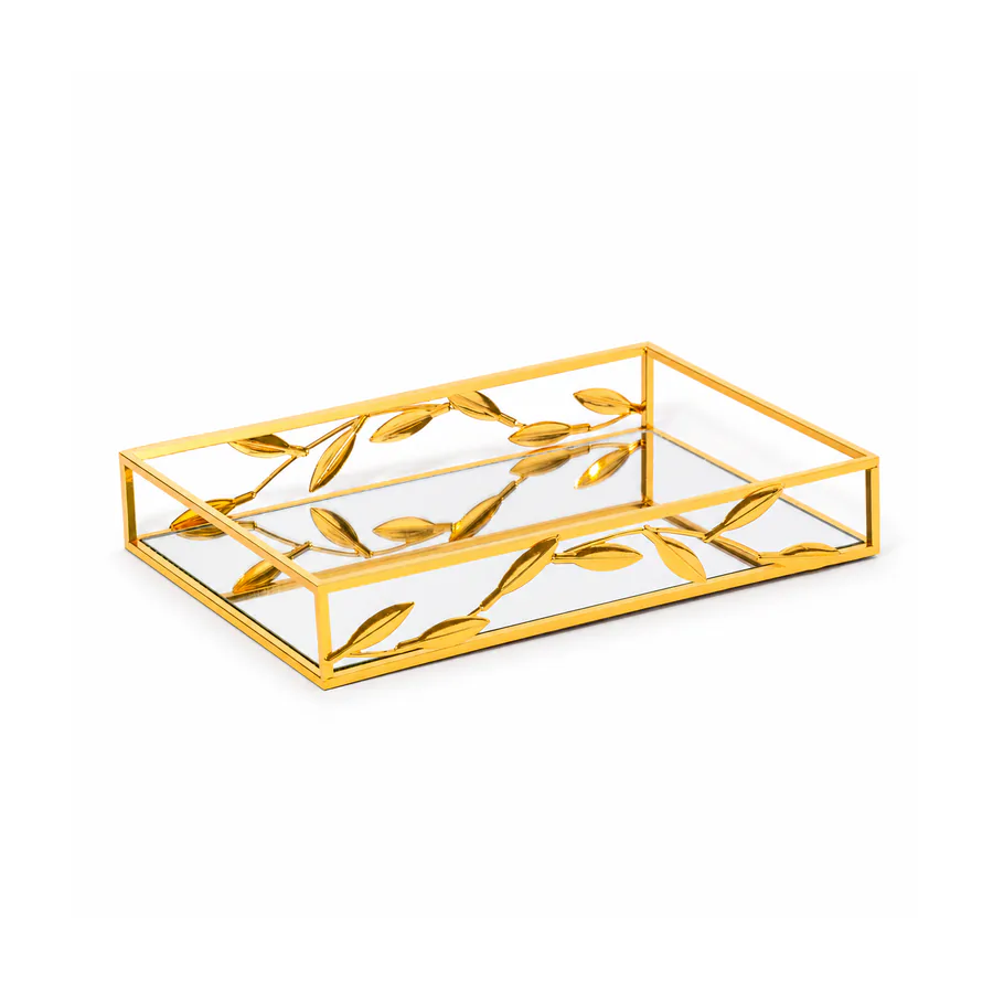 Gold Leaf Metal Wire Mirror Vanity Tray
