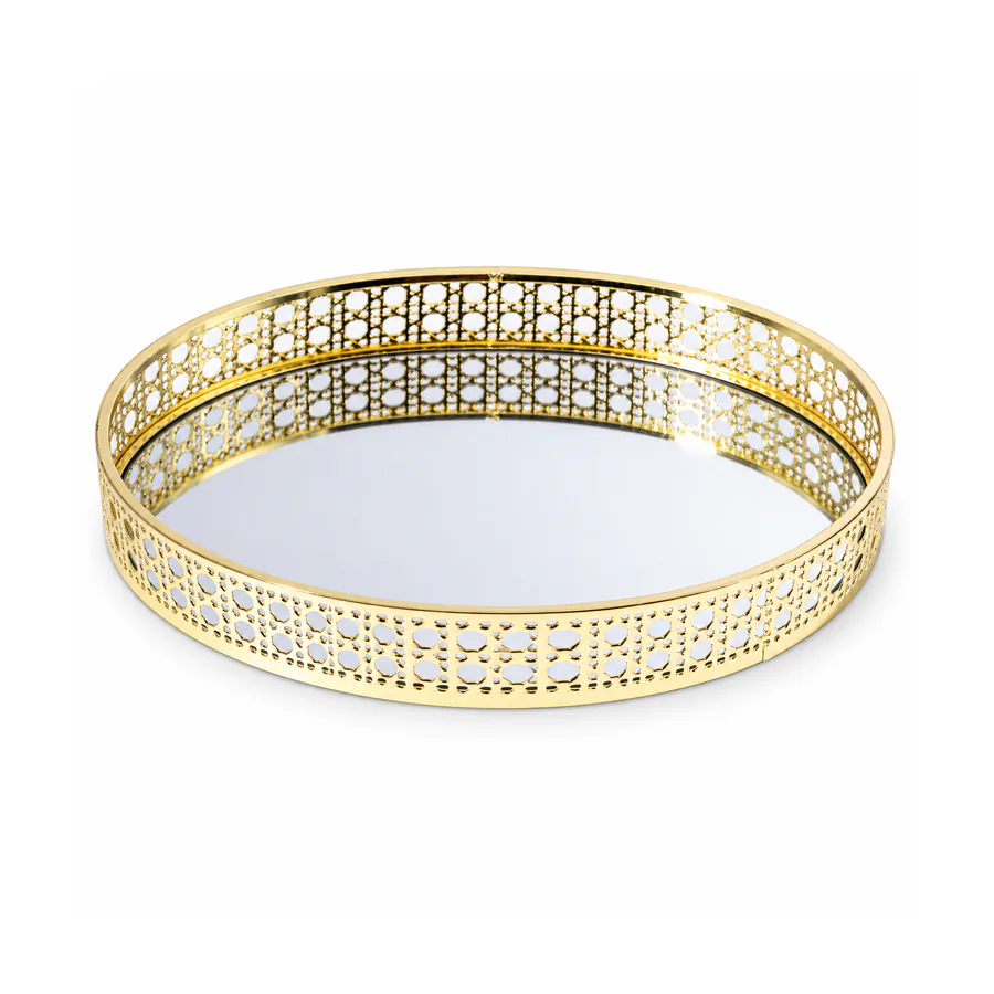 Gold Hollow Cutout Metal Vanity Tray