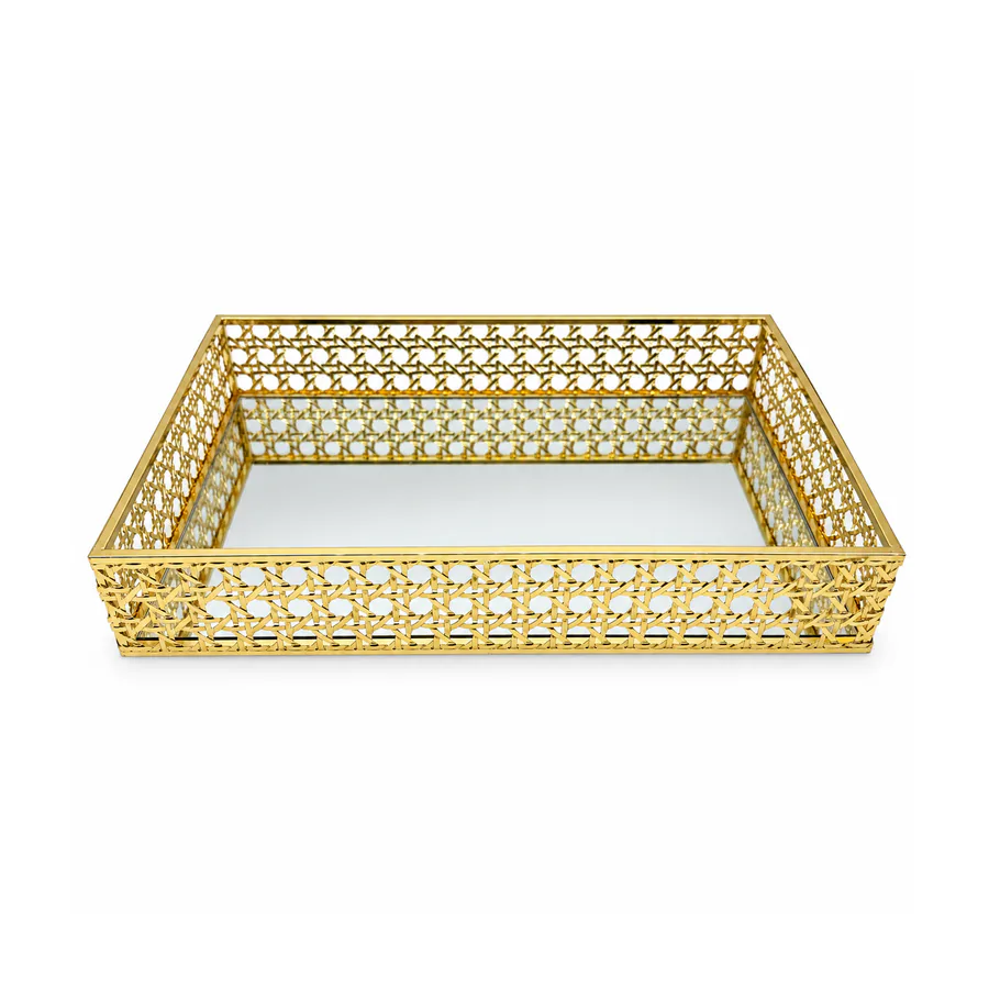Gold Hollow Cutout Metal Vanity Tray