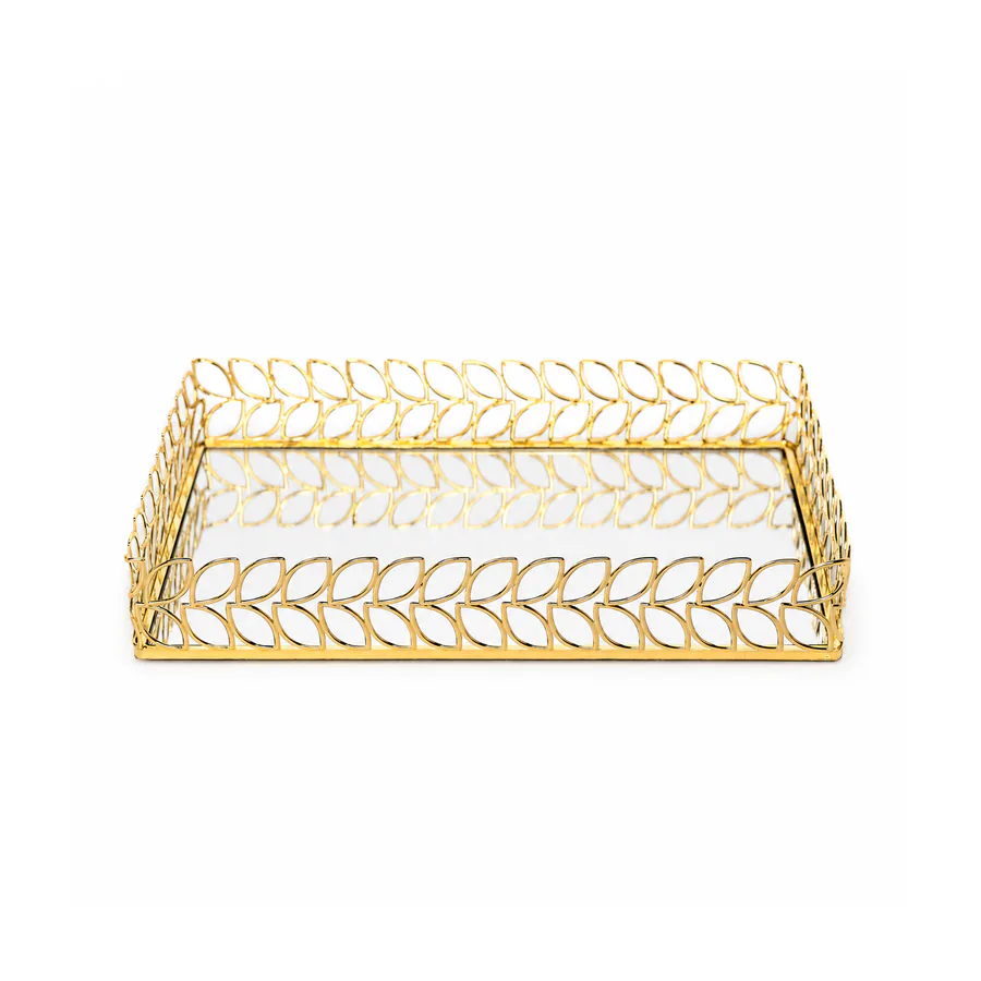 Gold Single Tier & 2-Tier  Glass and Metal Vanity Tray