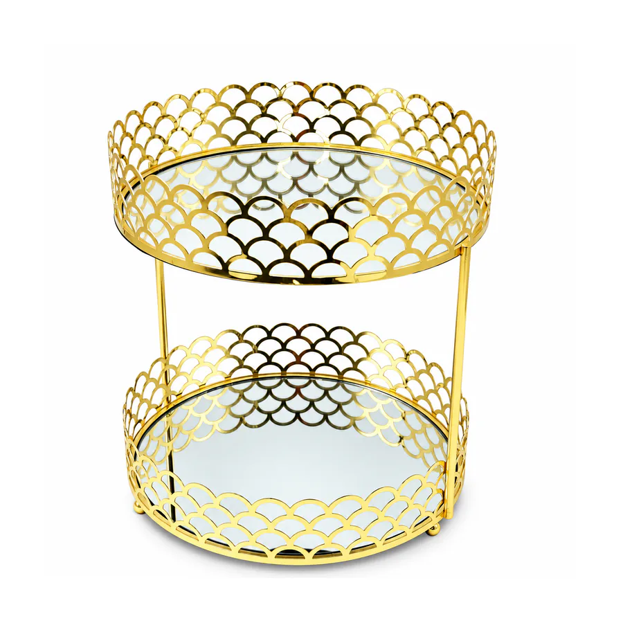 Gold Single Tier & 2-Tier  Glass and Metal Vanity Tray