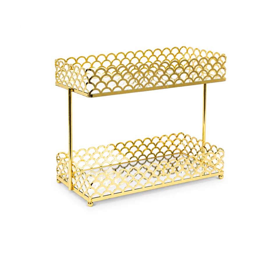 Gold Single Tier & 2-Tier  Glass and Metal Vanity Tray