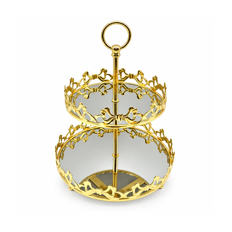 2-Tier  Gold Bow Cutout Metal Vanity Tray