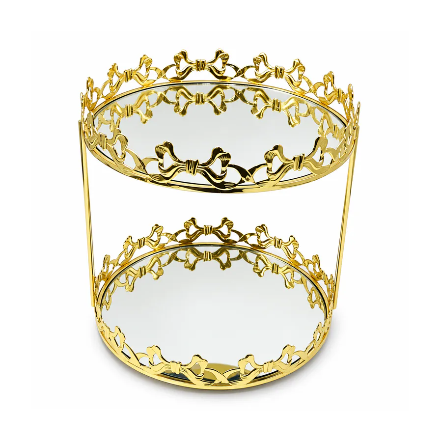 2-Tier  Gold Bow Cutout Metal Vanity Tray