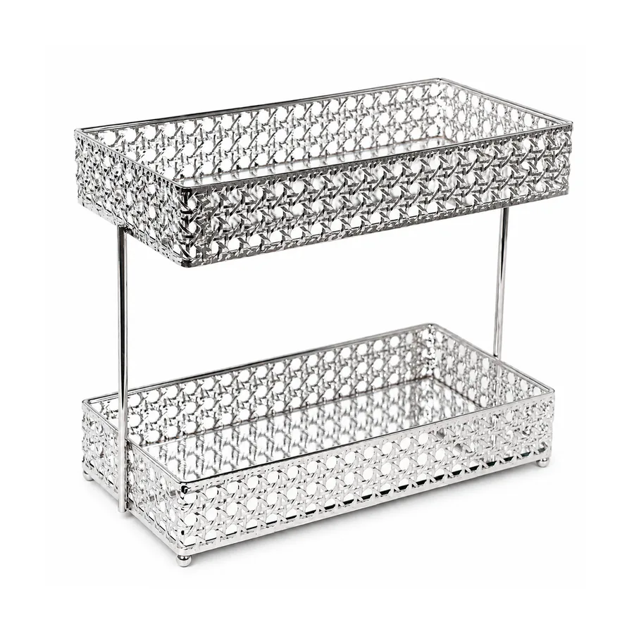 2-Tier Rectangular Caning Pattern Vanity Tray