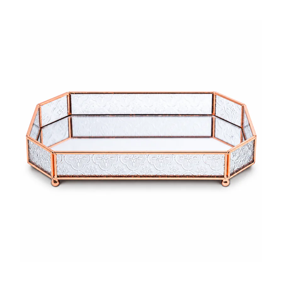Rose Gold & Gold Metal Frame Glass Decorative Tray