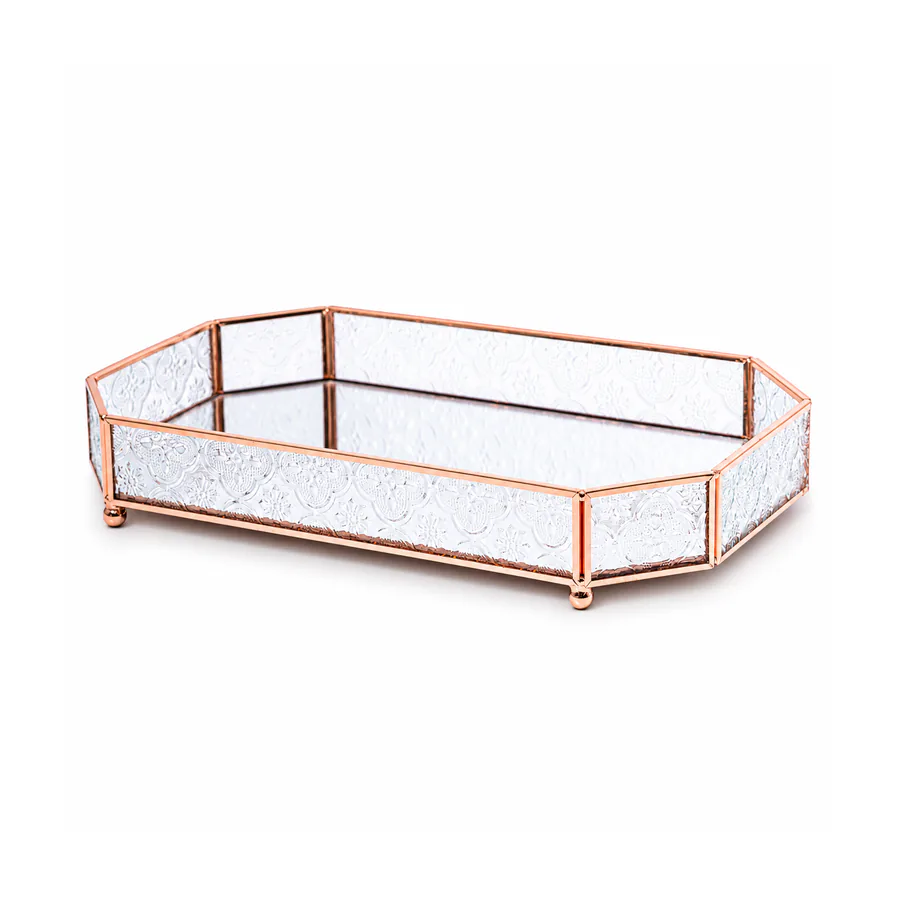 Rose Gold & Gold Metal Frame Glass Decorative Tray