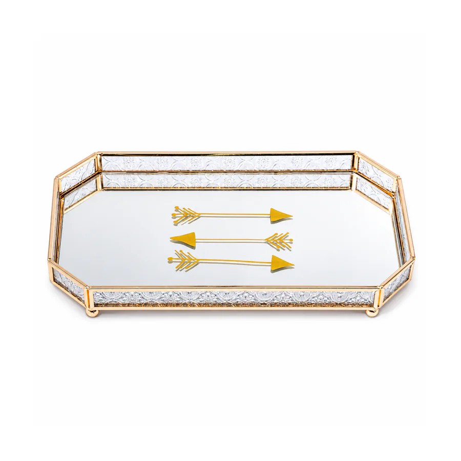 Rose Gold & Gold Metal Frame Glass Decorative Tray