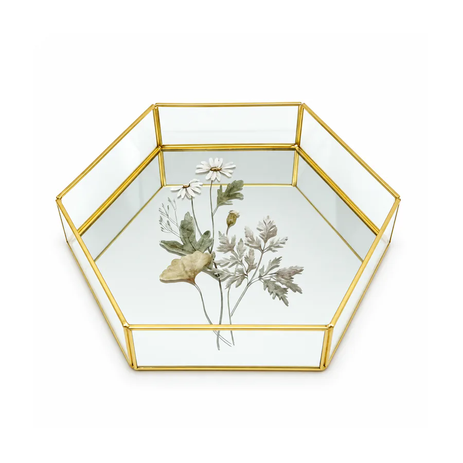 Gold & Gold Metal Frame Glass Decorative Tray