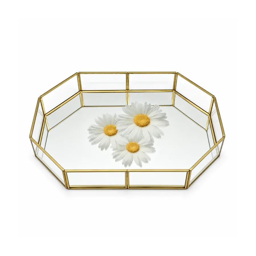 Gold & Gold Metal Frame Glass Decorative Tray