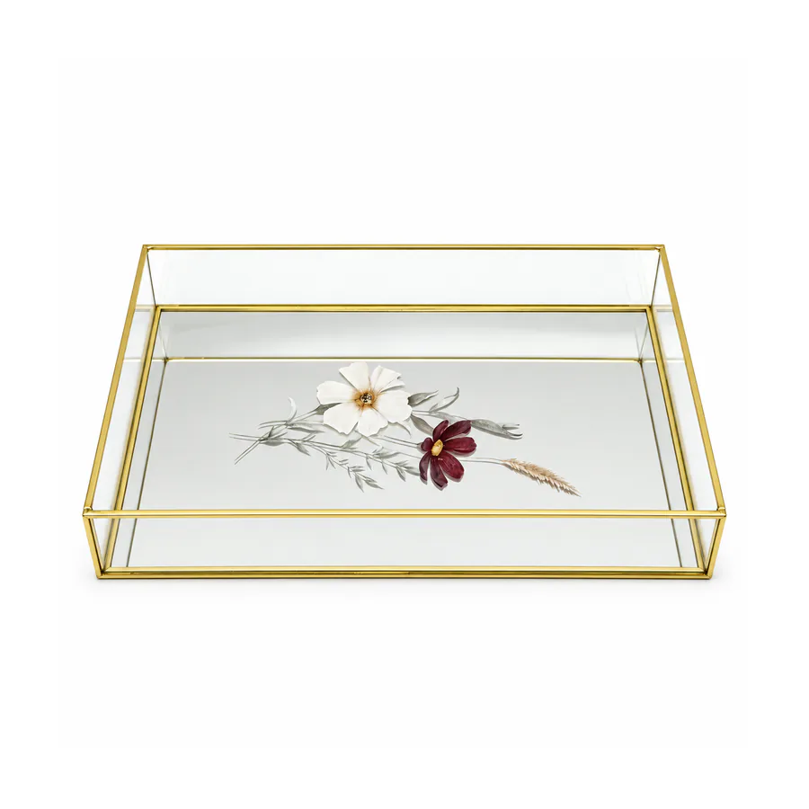 Gold & Gold Metal Frame Glass Decorative Tray