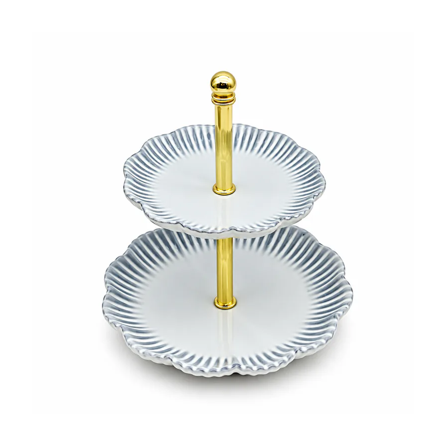 2 Tier Ceramic  Tray with Gold Metal