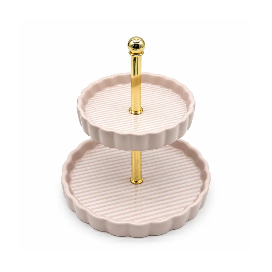 2 Tier Ceramic  Tray with Gold Metal