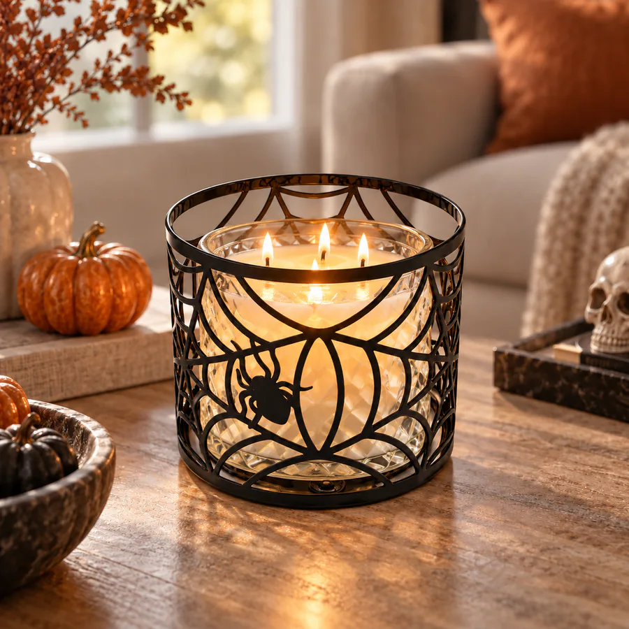 Black Spider Web Candle Holder in a home setting