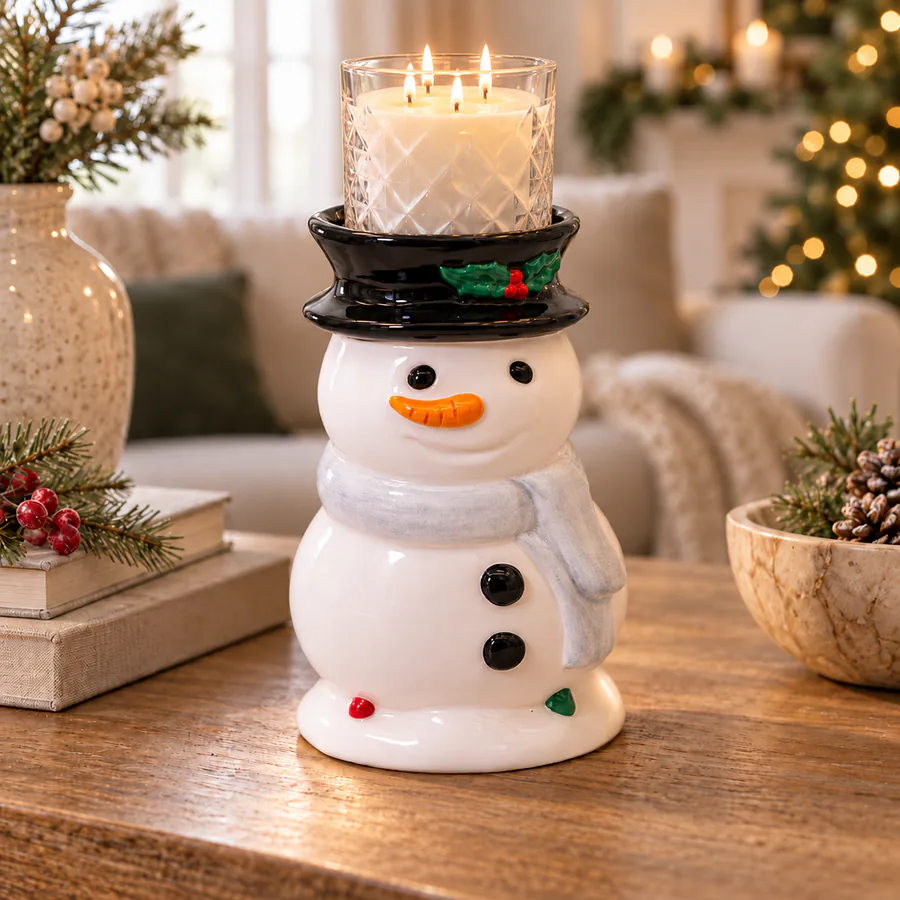 Christmas Snowman Ceramic  Candle Holder