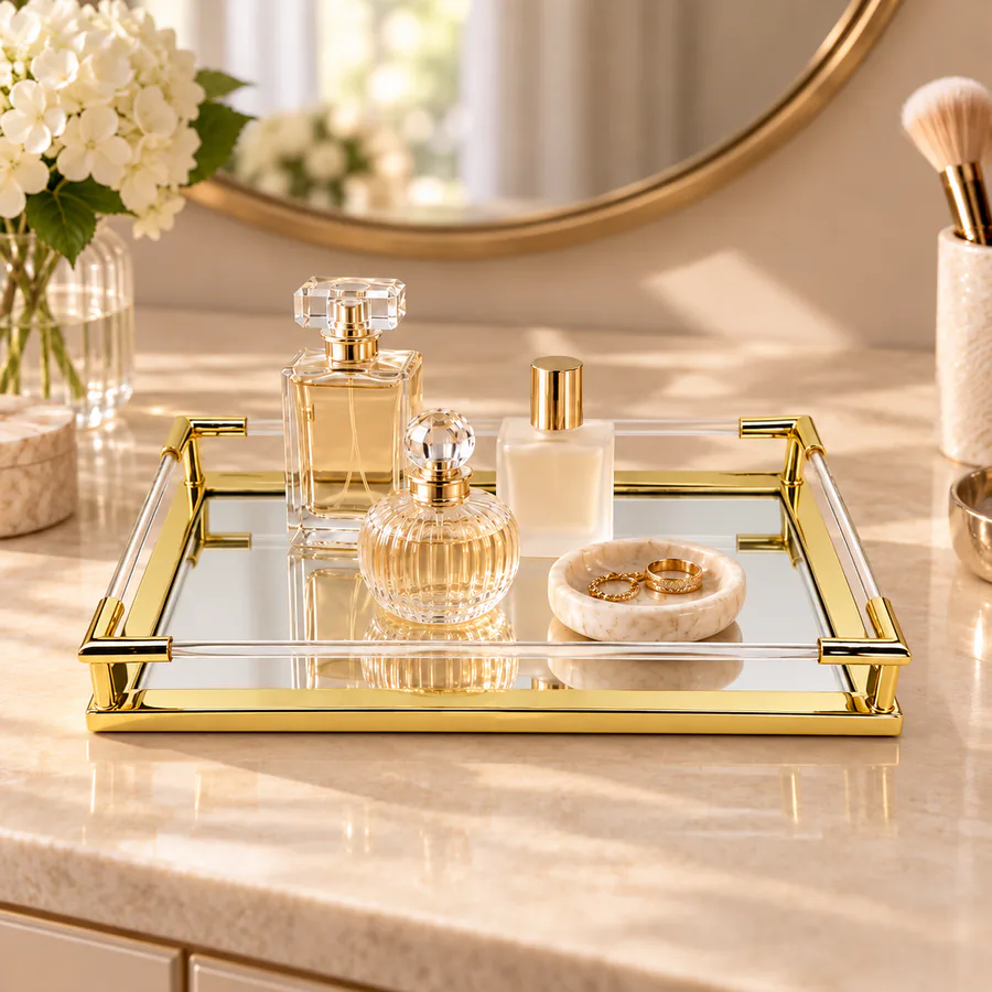 Luxury Gold Metal & Acrylic Decorative Tray