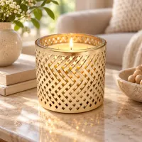 Gold Woven Candle Holder