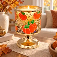 Pumpkin Fall Pedestal Metal Candle Holder