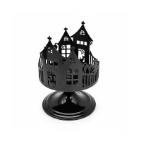 Black Haunted House Candle Holder On Stand