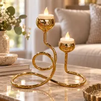 2-Cup  Gold Metal Candle Holder