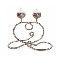 2-Cup  Silver Metal Candle Holder