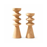 Natural Solid Wood Taper Candle Holders Set of 2