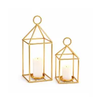 Gold Metal Wire Lantern Candle Holder Set of 2