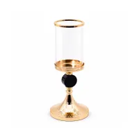 Set of 3 Black & Gold  Hurricane Candle Holders