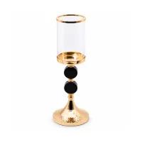 Set of 3 Black & Gold  Hurricane Candle Holders