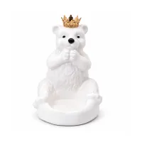 Crowned White Bear Ceramic Candle Holder