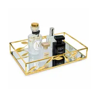 Gold Leaf Metal Wire Mirror Vanity Tray