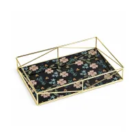 Gold Metal Frame Floral Printed Base Vanity Tray