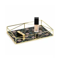 Gold Metal Frame Floral Printed Base Vanity Tray