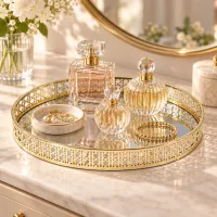 Gold Hollow Cutout Metal Vanity Tray