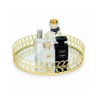 Gold Single Tier & 2-Tier  Glass and Metal Vanity Tray