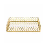 Gold Single Tier & 2-Tier  Glass and Metal Vanity Tray