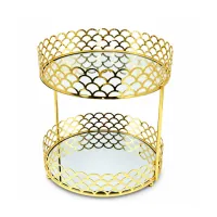 Gold Single Tier & 2-Tier  Glass and Metal Vanity Tray