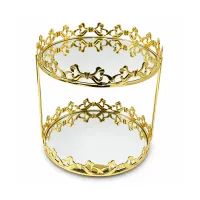 2-Tier  Gold Bow Cutout Metal Vanity Tray