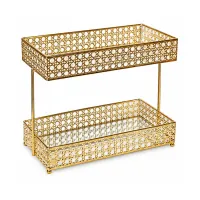 2-Tier Rectangular Caning Pattern Vanity Tray