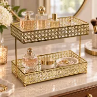 2-Tier Rectangular Caning Pattern Vanity Tray